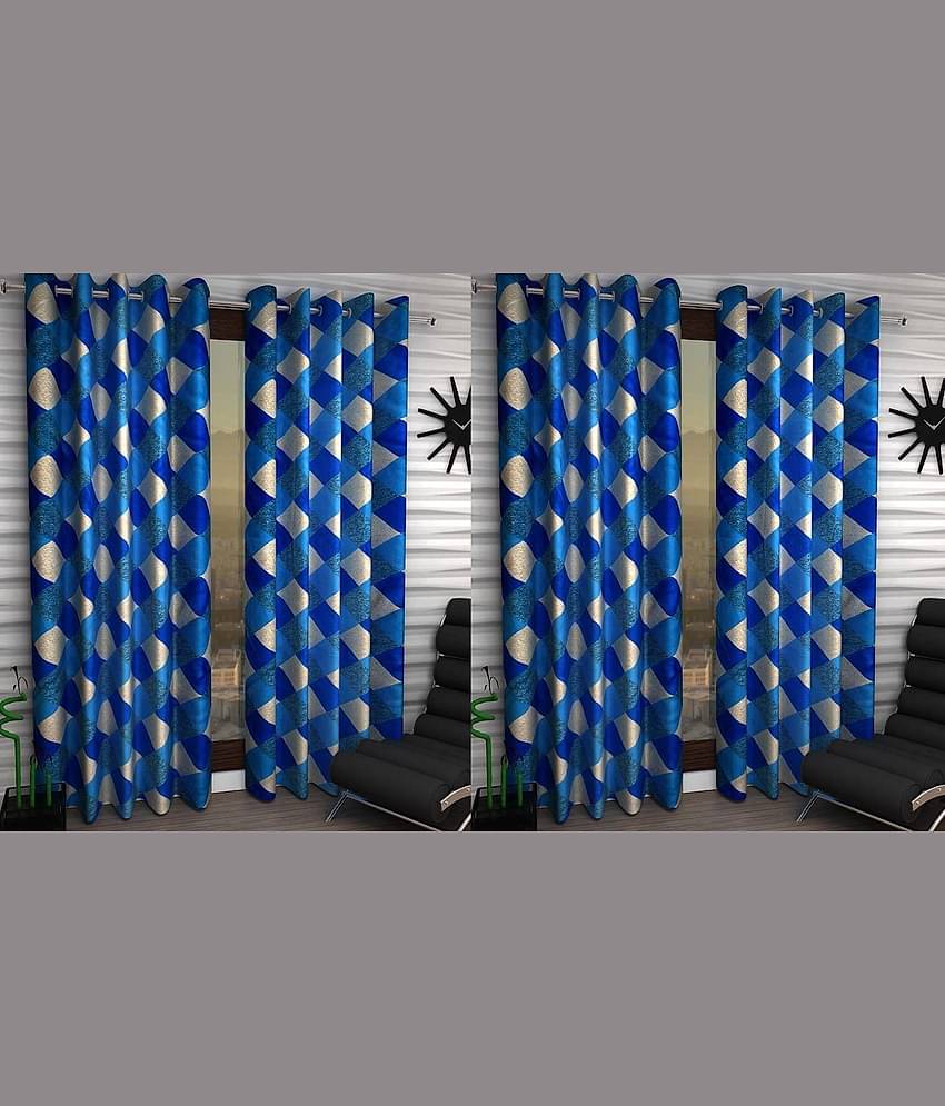 N2C Home Floral Semi-Transparent Eyelet Curtain 9 ft ( Pack of 4 ) - Blue
