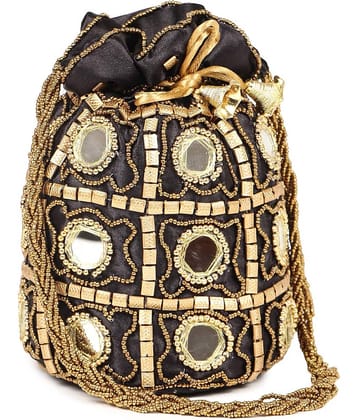 Bulbul Black Satin Potli