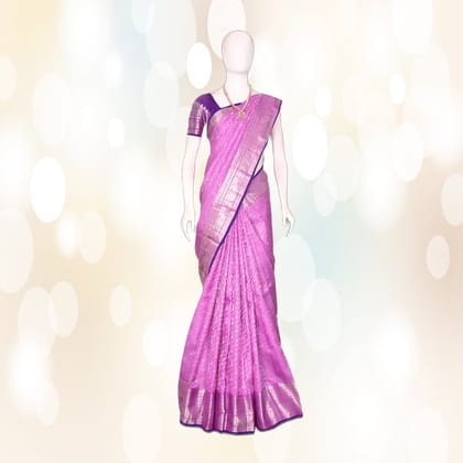 Traditional Pattu Silk Saree (Pink and Purple) | Rich Zari Border | Festive & Wedding Wear