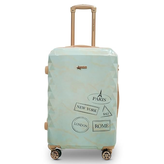 AMERICAN TRAVELLER Marble 2.0 Trolley Bag | Polycarbonate Hard Shell | Marble Finish with Gold Accents | 360 Spinner Wheels | TSA Lock | Travel Luggage | Polycarbonate Suitcase (20, Rose Gold)