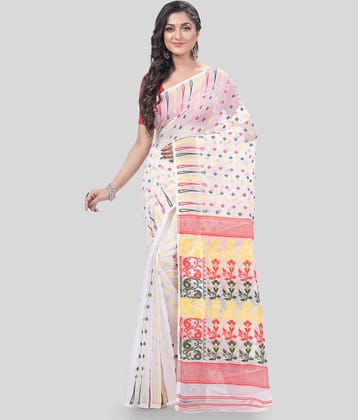 Desh Bidesh Cotton Self Design Saree Without Blouse Piece ( White )
