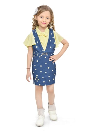 Be:Kids Yellow Enchanted Polka-Dot Pinafore and Ruffle Blouse Ensemble for Girls