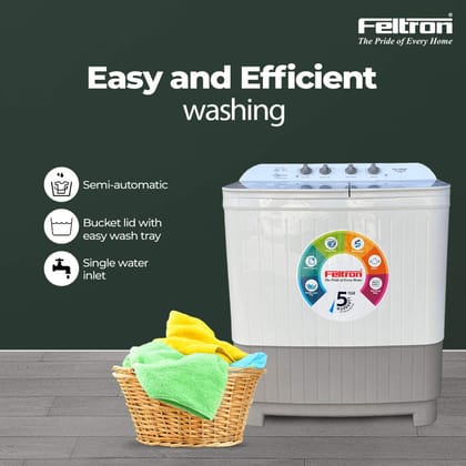Feltron 8 Kg Semi Automatic Top Load Washing Machine White, Grey Glass Lid (FIPL80SWM)