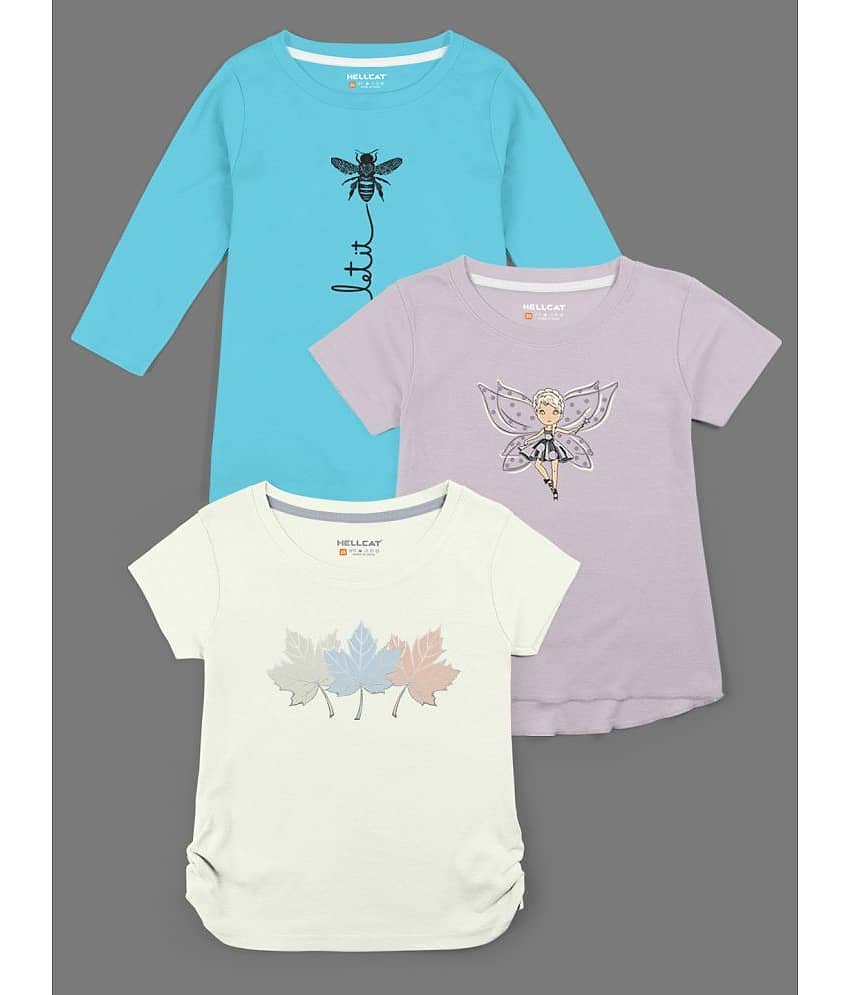HELLCAT Pack of 3 Girls Cotton Blend T-Shirt ( Multicolor )