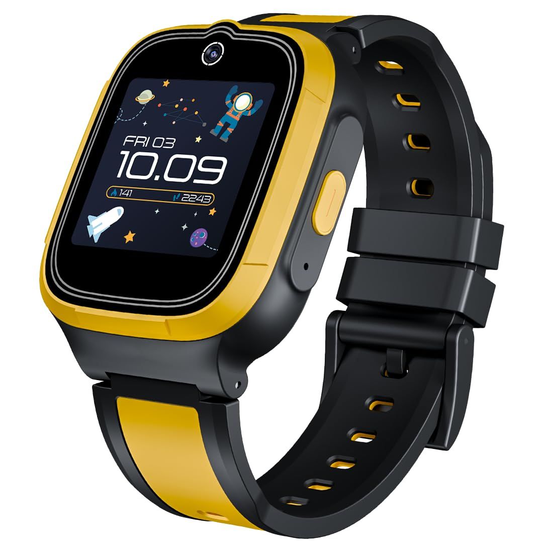Boat Wanderer Smart, Kids Watch, 2-Way Video & Phone Call, GPS Tracker, Emergency SOS, Geo Fencing, 4G Sim Compatible, Parental Controls,1.4" Display, smart Watch for Boys Girls (Sunshine Yellow) Boat Wanderer Smart, Kids Watch, 2-Way Video & Phone Call,