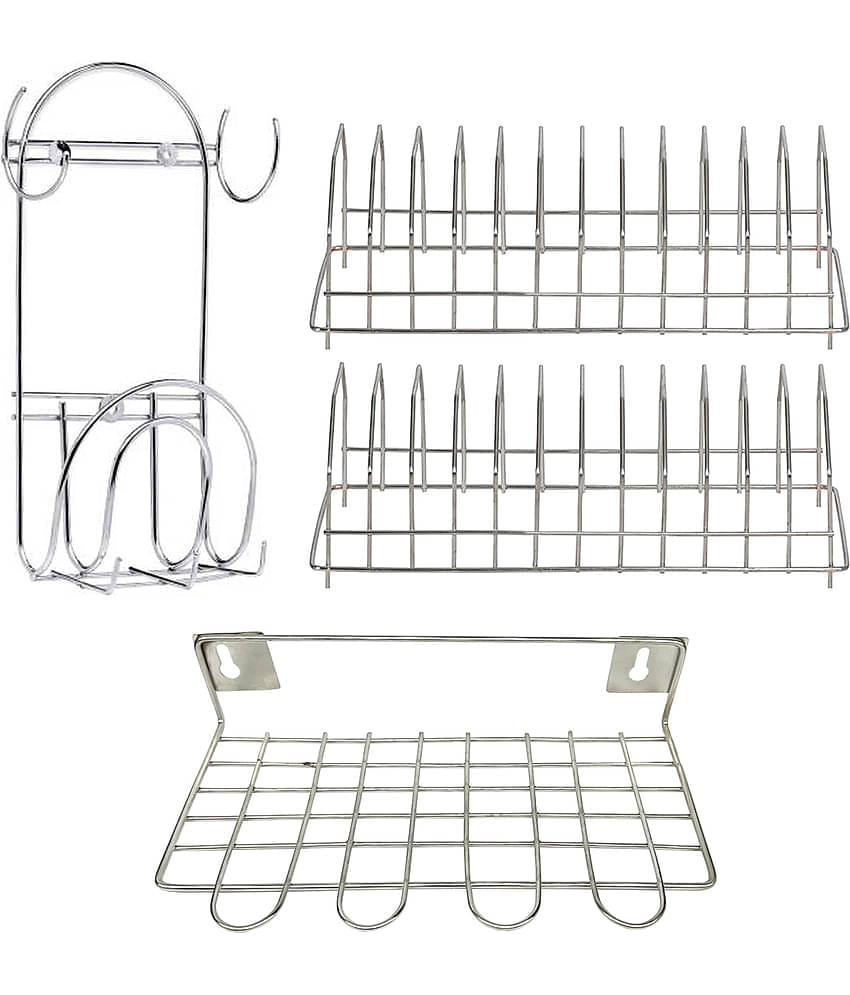 JISUN - Silver Stainless Steel Storage Racks ( Pack of 4 )