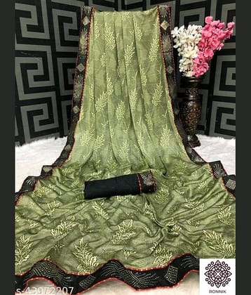 Gullak Lycra Woven Saree With Unstitched Blouse Piece ( Green )