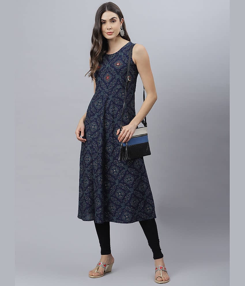 Stylum - Navy Rayon Women's Flared Kurti