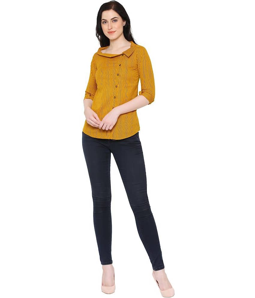 Yash Gallery Women Printed Cotton Shirt ( Yellow )