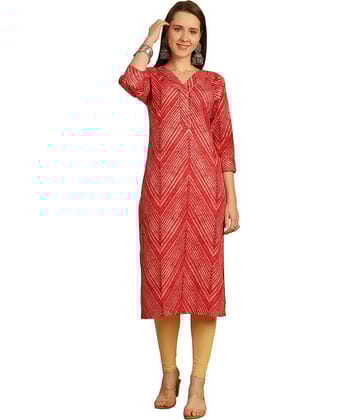 Rajnandini Cotton Blend Embellished Straight Women's Kurti - Red ( Pack of 1 )