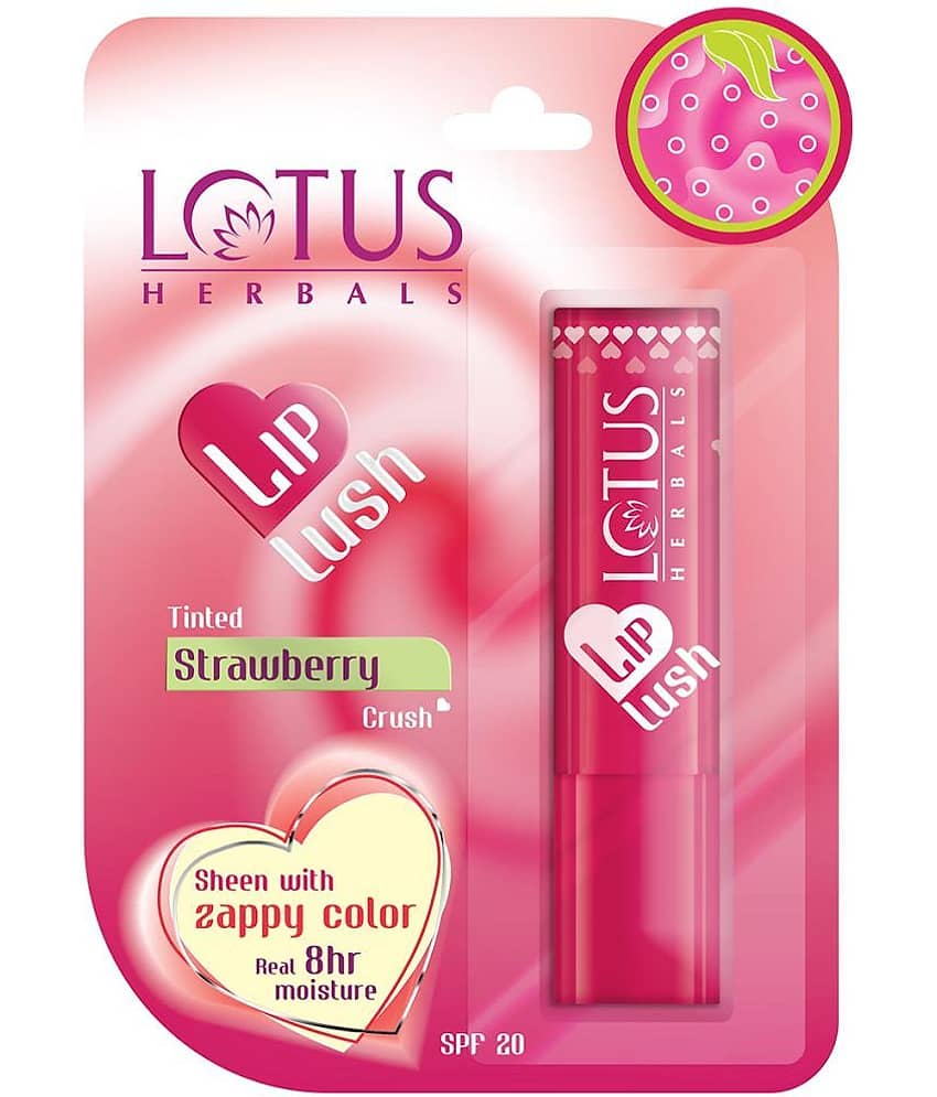 Lotus Herbals Lip Lush Tinted Lip Balm, Strawberry Crush , Spf 20, 8H Moisturisation, 3.5g (Pack of 1)