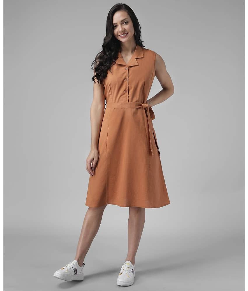 TOGZZ Women Crepe A-line Dress ( Rust )