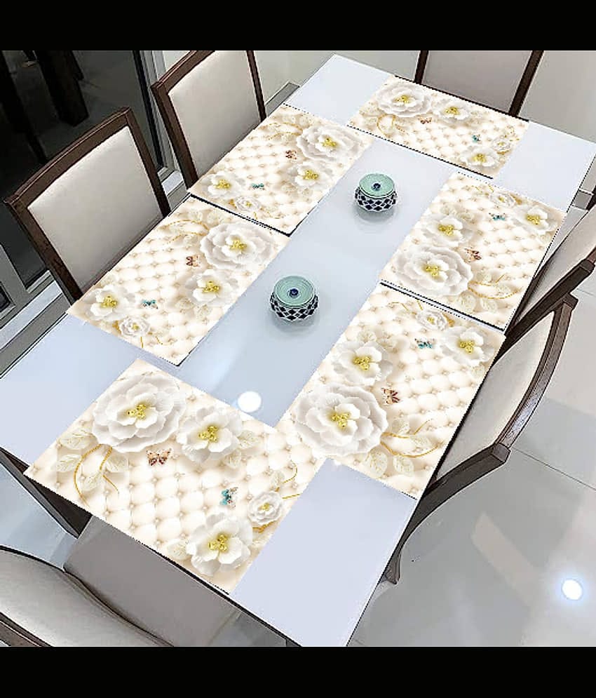 SANRAHSSAN PVC Floral Rectangle Table Mats ( 44 cm x 32 cm ) Pack of 6 - Multi