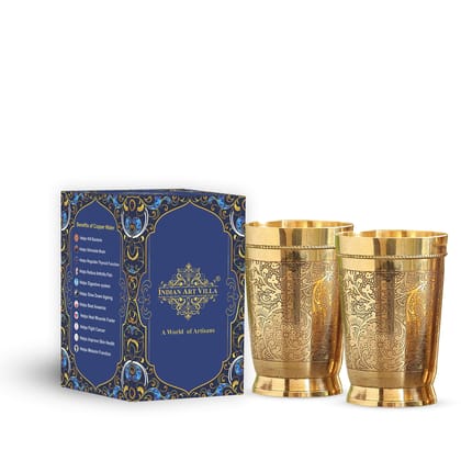 Exquisite Handcrafted Brass Embossed Tumblers Set - 300 ML-2