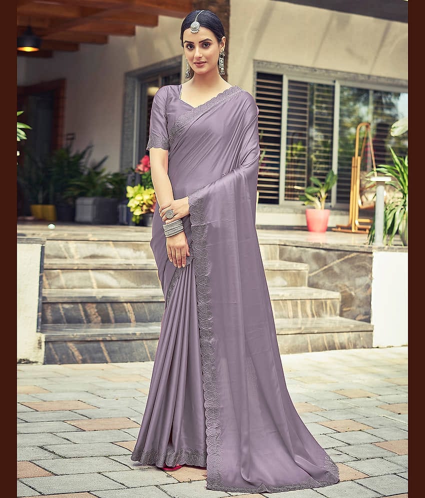 Satrani Satin Solid Saree With Unstitched Blouse Piece ( Black )