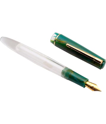 Srpc Click Black Bird Demonstrator Acrylic Fountain Pen Eyedropper System Golden Trims Marble Teal Blue Cap