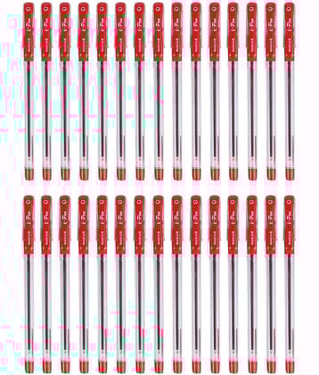 Radius i-Pen Push Cap Ball Point Pen | Tip Size 0.7 mm | Low Viscocity Ink | Free Flow Ink System | Ball Point Pen Set | Pens for Students | Office Stationery Items | Red, Pack of 10 Pieces x 3 Box