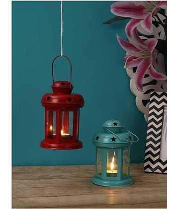 Being Nawab Multicolour Table Top and Hanging Iron Tea Light Holder - Pack of 2