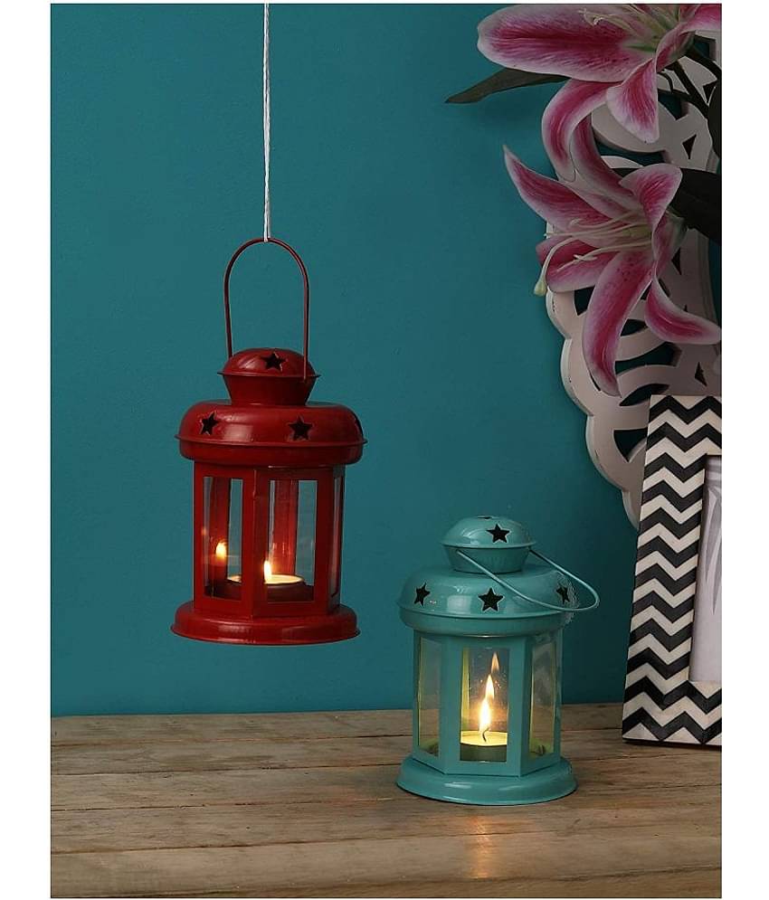 Being Nawab Multicolour Table Top and Hanging Iron Tea Light Holder - Pack of 2