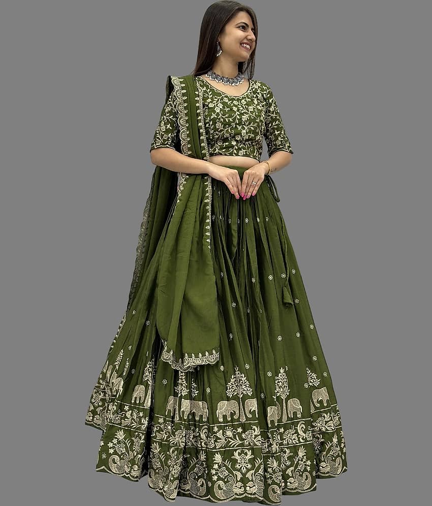 A TO Z CART Women Silk Blends Flared Semi Stitched Lehenga Choli ( Green )