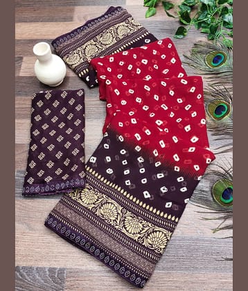 ANAND SAREES Georgette Embellished Bandhani Sarees With Unstitched Blouse Piece ( Red )