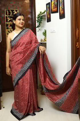 Sadhana-Maroon / Semi Tussar / Printed Semi Tussar