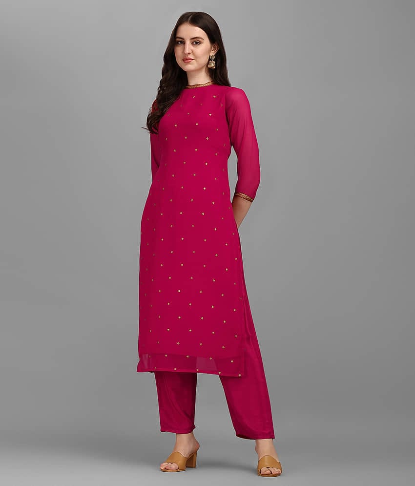 Hritika - Navy Straight Georgette Women's Stitched Salwar Suit ( Pack of 1 )