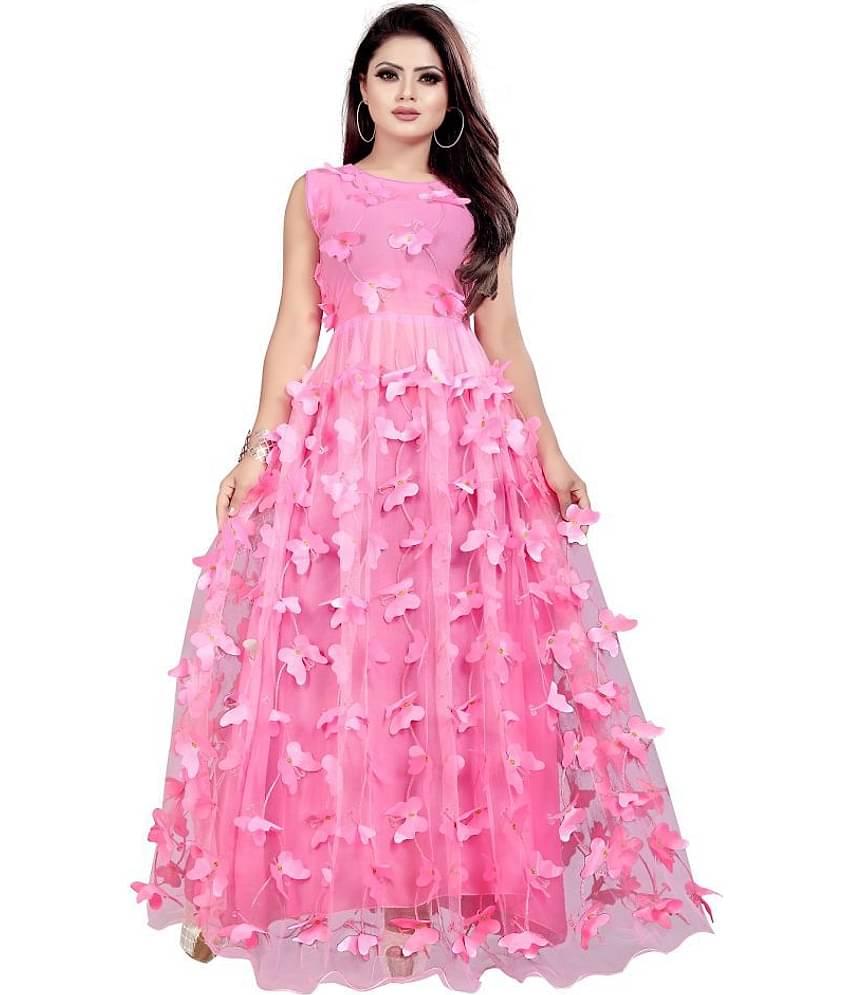 Aika Pink Net Ethnic Gown - Single