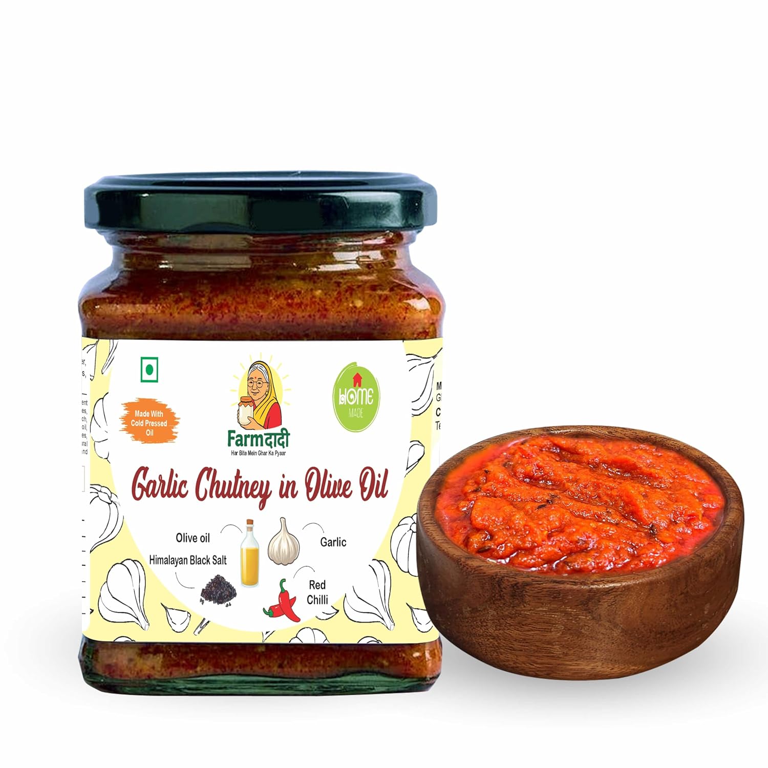 Farm Dadi Garlic Chutney in Olive Oil | Authentic Desi Lahsun Chutney | Made in 100% Pure Olive Oil | Spicy, Bold & Traditional Taste | Hand-Crafted Masalas | Perfect with Meals & Snacks | 325g