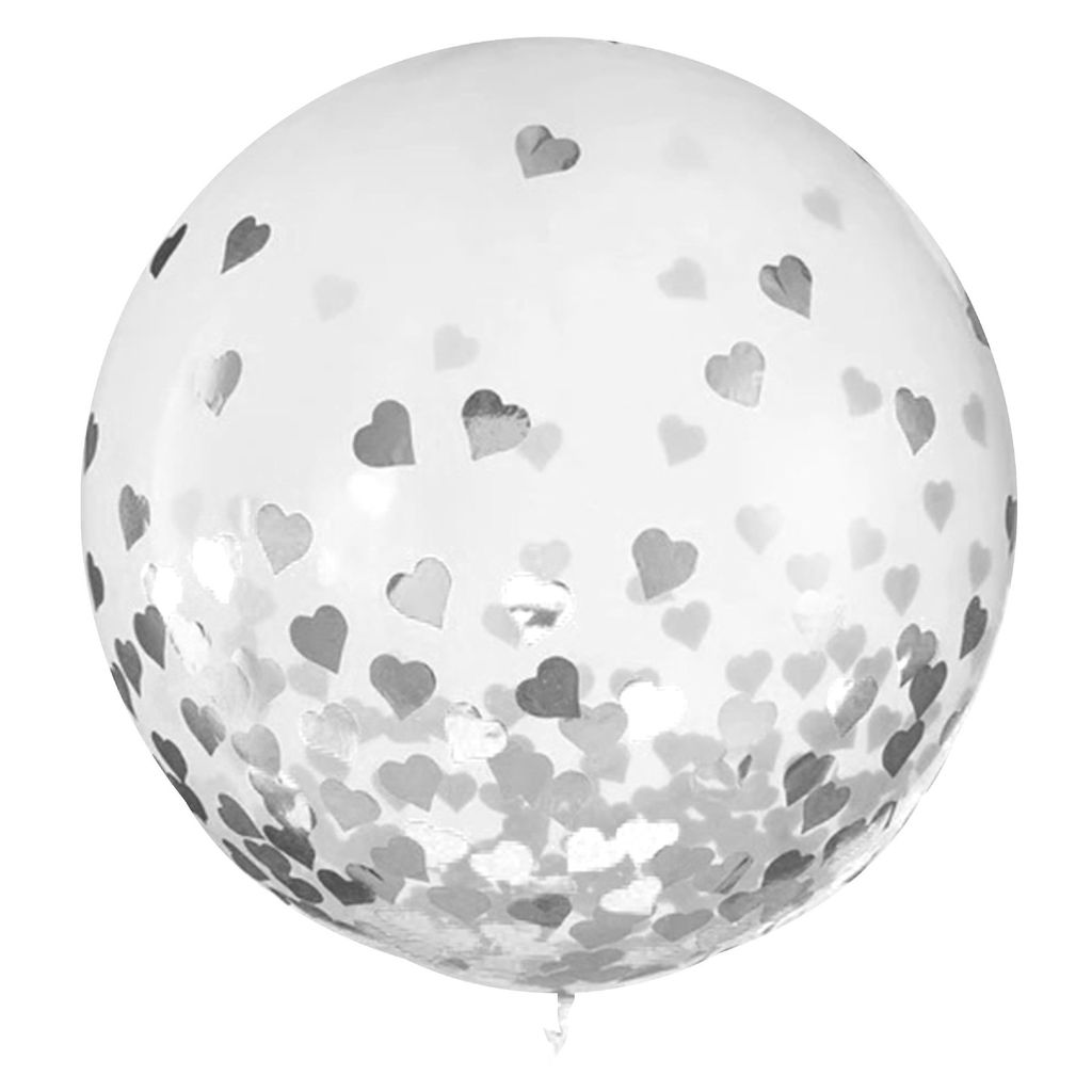 Transparent Balloons with Silver Heart Confetti - Helium Or Air Filled - 36 inches - 1PC - Party and Festive Needs | Buy online on ZillyBuy