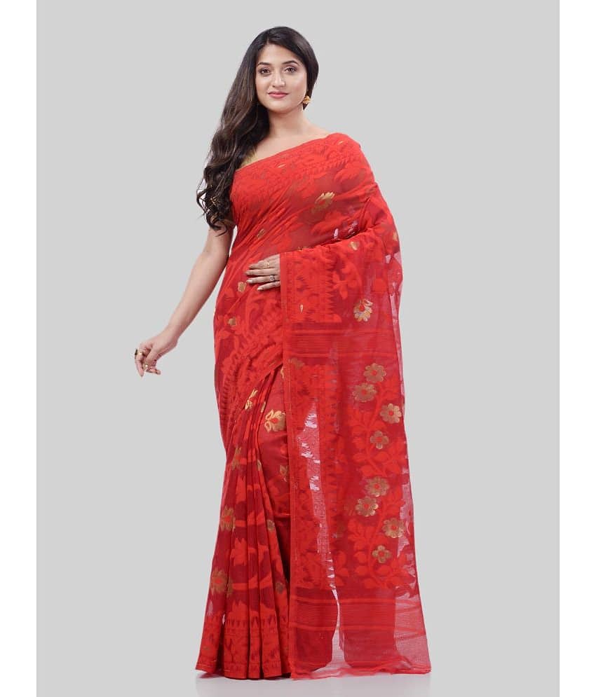 Desh Bidesh Cotton Woven Saree Without Blouse Piece ( Red )
