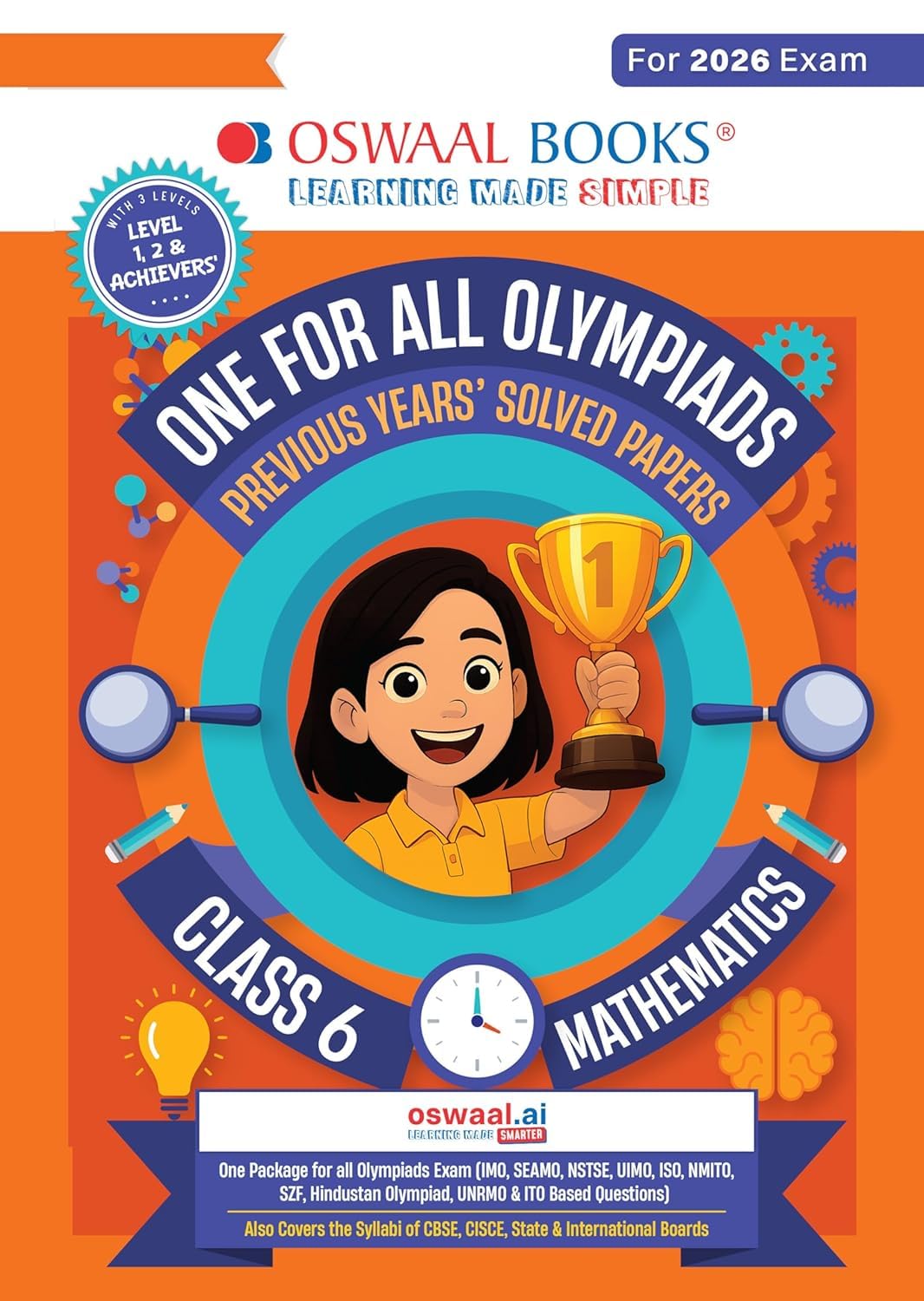 Oswaal One For All Olympiads previous year solved paper Maths Class 6 with full package of oswaal olympaids