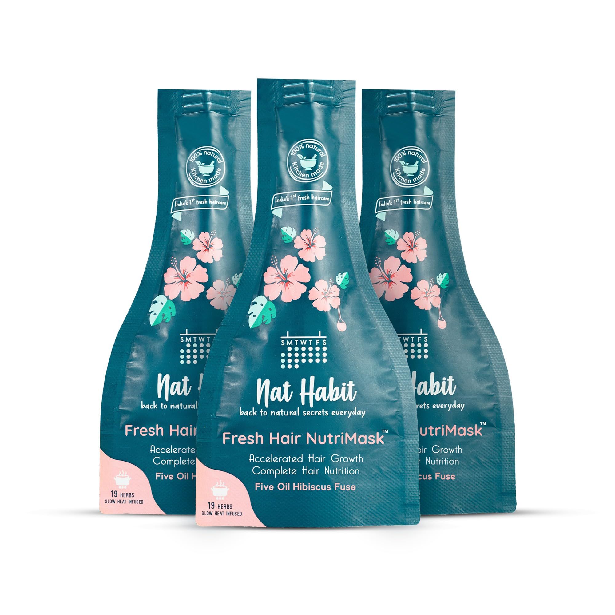 Nat Habit Five Oil Hibiscus NutriMask - Hair Mask For Hair Growth, Conditioning, Smoothening, Dry & Frizzy Hair Enriched with Hibiscus Flowers, Hibiscus, Neem, Curry Leaves (Pack of 3 x 40gm) Nat Habit Five Oil Hibiscus NutriMask - Hair Mask For Hair Gro