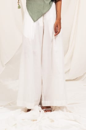 White Wide Leg Trousers-XS