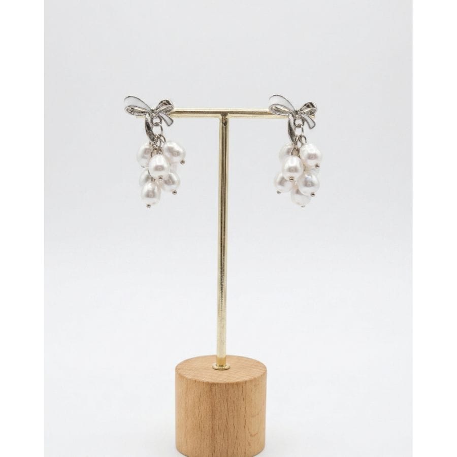 Elegant Bow & Faux Pearl Cluster Drop Earrings