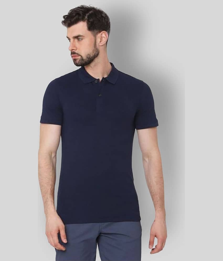 FASHION365 Pack of 1 Cotton Blend Slim Fit Solid Half Sleeves Men's Polo T Shirt ( Navy )