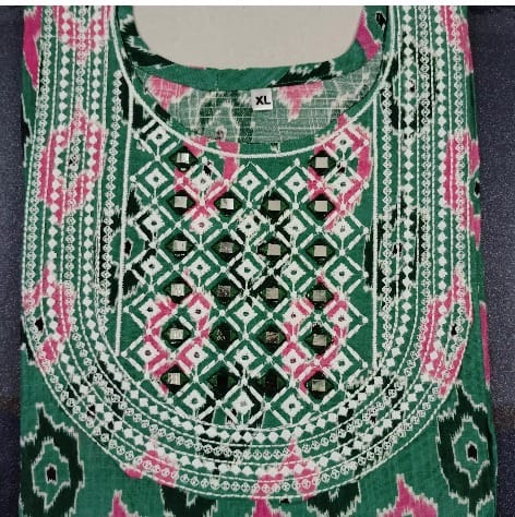 Green short kurti with White leggings