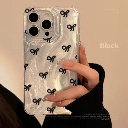 Silver Gradient Glossy Laser Black Bow iPhone Case-iPhone 15 Pro Max