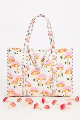 Handblock Printed Quilted Tote Bag without zip/button 17x18x 6 inches