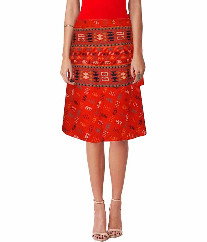 Sttoffa Orange Cotton Midi Skirt