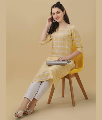 TRAHIMAM Cotton Checks Kurti With Pants Women's Stitched Salwar Suit - Yellow ( Pack of 1 )