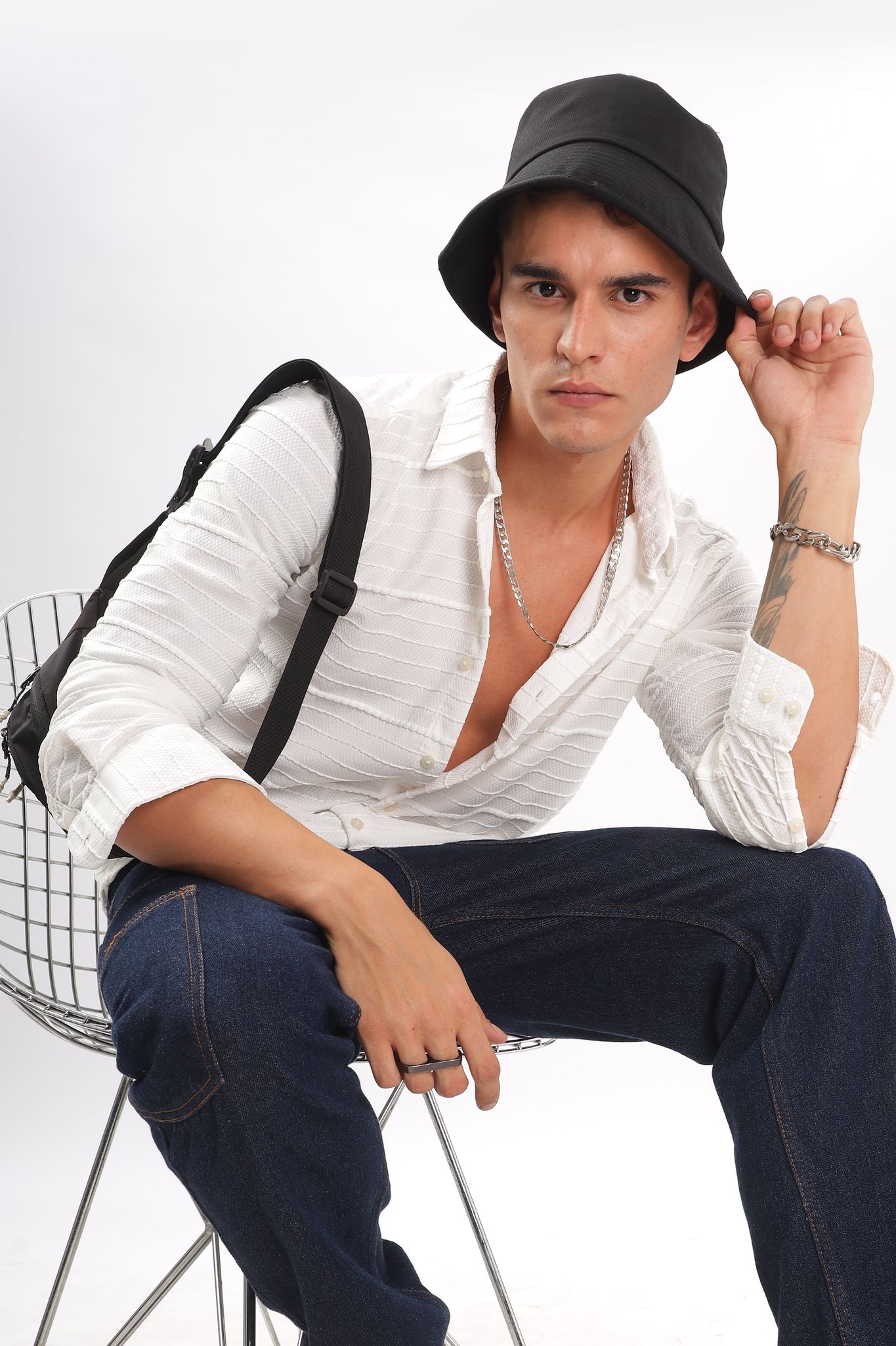 Crochet Textured  White Shirt-XL