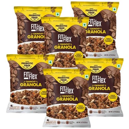 Fit & Flex Crunchy Granola, Choco Almond & Cookies, Prebiotic Fiber, Breakfast Cereal, 22 G (Buy 5 Get 1 Free)