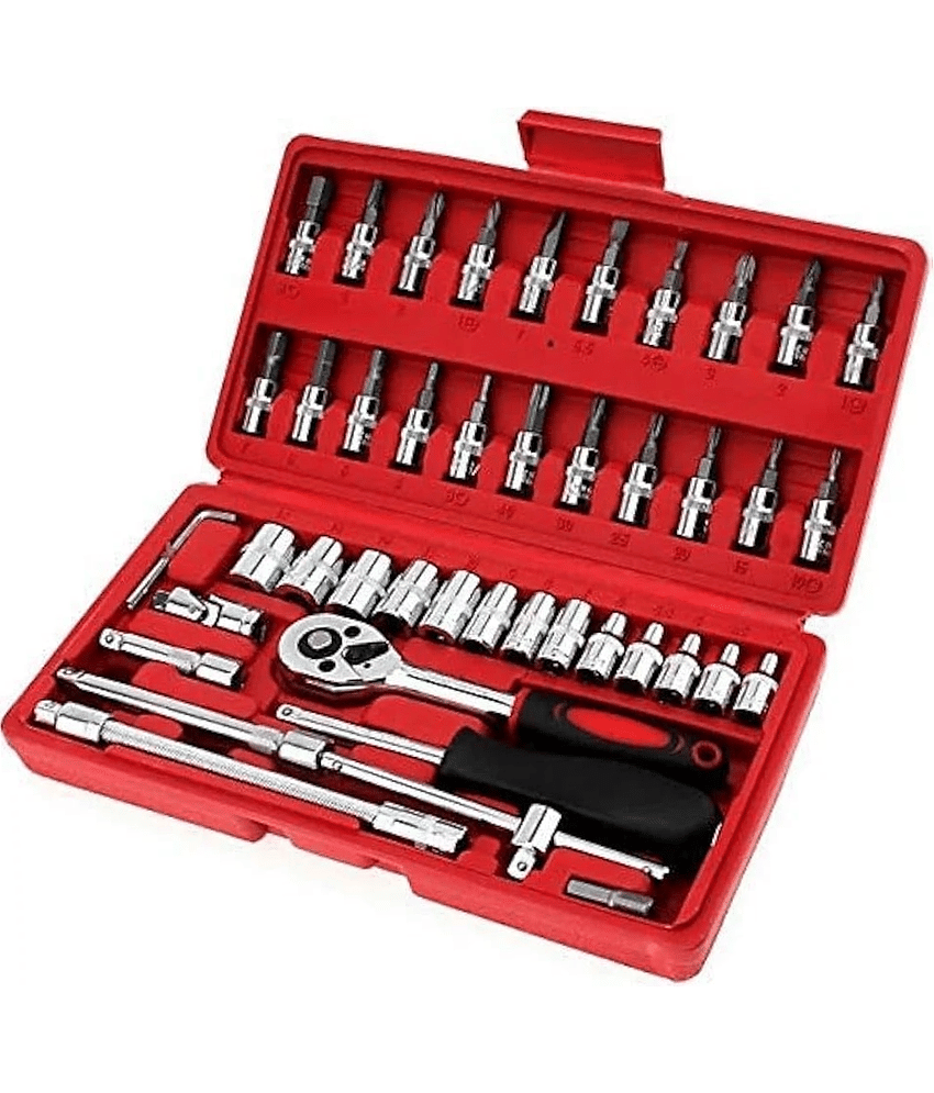 SKYVILLA 46 in 1 Pcs Combination Wrench Set/Socket, Car&Bike Repairing Hand Tool Long Handle Kit 46pcs Combo Tools Repair Box for Spanner Force Kit, Tools Set