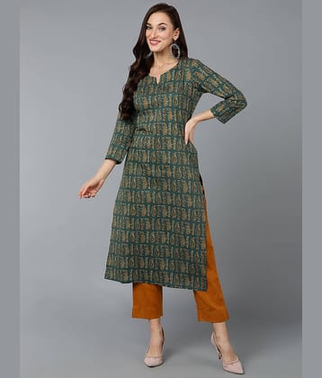 Vaamsi Cotton Printed Straight Women's Kurti - Green ( Pack of 1 )