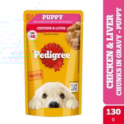 Pedigree Chicken &amp; Liver Chunks in Gravy Puppy Wet Dog Food 130g