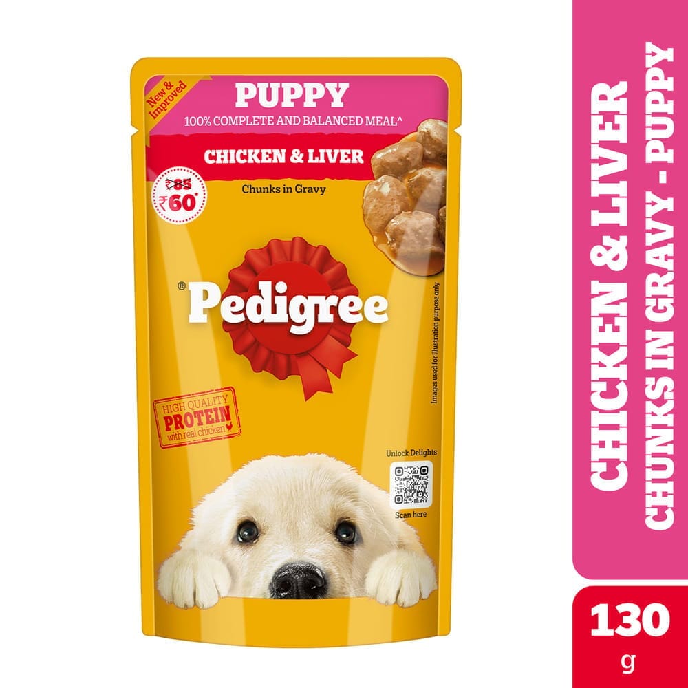 Pedigree Chicken &amp; Liver Chunks in Gravy Puppy Wet Dog Food 130g