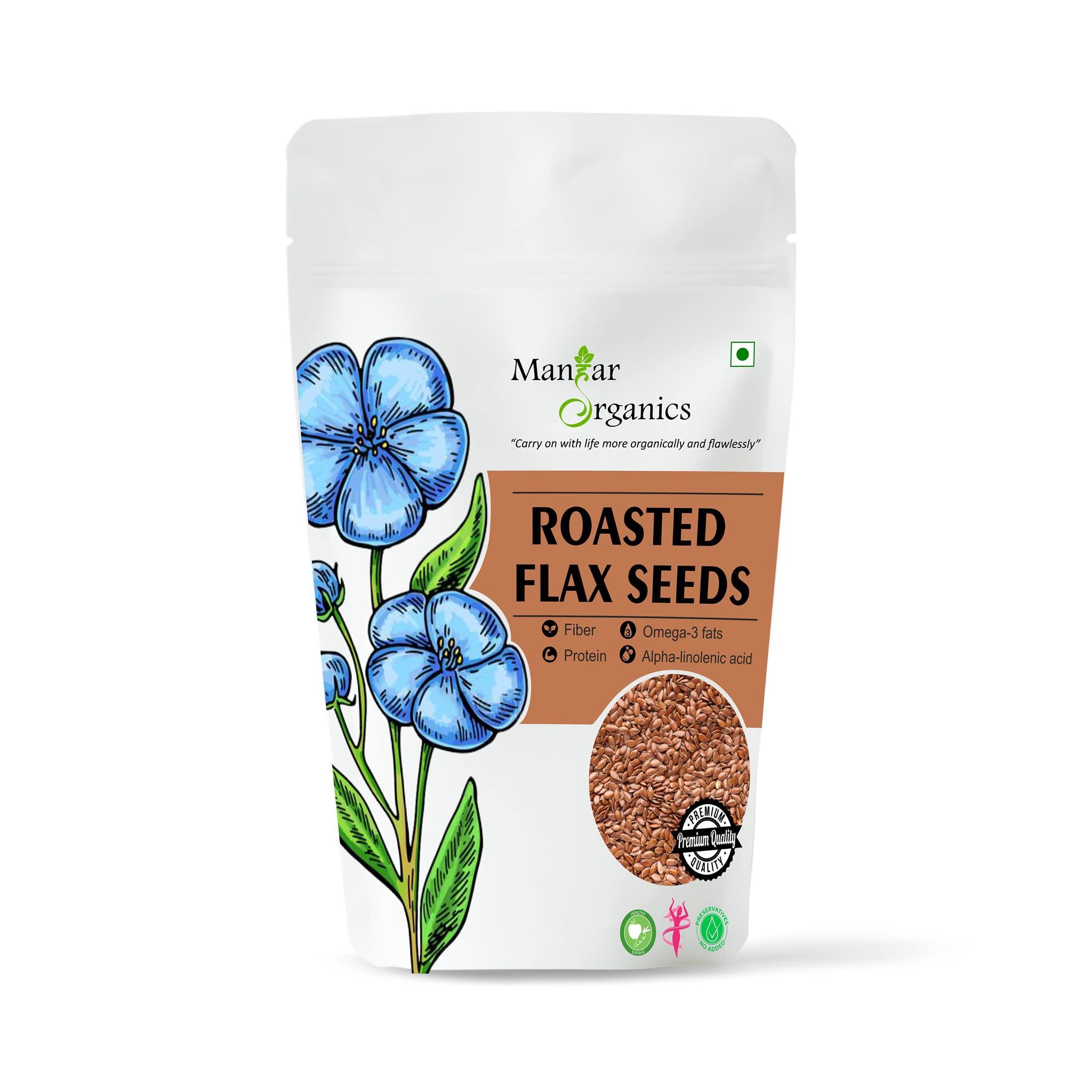 ManHar Organics Roasted Flax Seeds 500gm - Alsi Seeds for Weight Loss, Diet Food (Roasted Flax Seeds, 500gm)