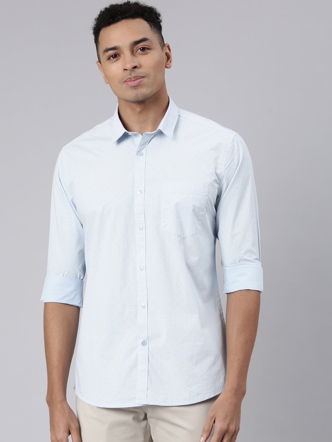 Classic Polo Men's Full Sleeve Lt.Blue Polo Neck Cotton Slim Fit Casual Shirt | SP2-CL-68 A-FS-PRT-SF