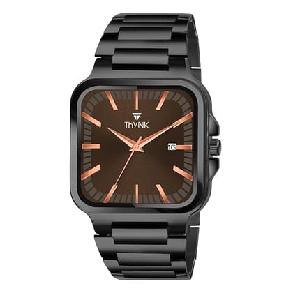 Thynk Premium Men's Watch | Elegant Brown Dial, Black Chain Strap, Rose Gold Details Thynk Premium Men's Watch | Elegant Brown Dial, Black Chain Strap, Rose Gold Details